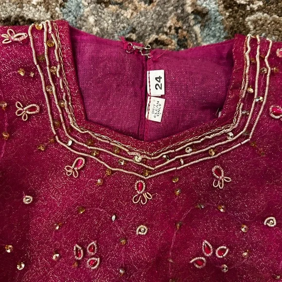 Pink Embroidered girls Anarkali - Picture 3 of 4